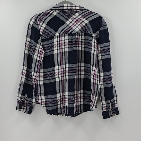 Zara basic pink and navy button down blouse. - Picture 2 of 5